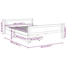 Vidaxl Posteľný rám s 2 zásuvkami tmavosivý masívna borovica 140x200cm