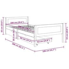 Vidaxl Posteľný rám s 2 zásuvkami tmavosivý masívna borovica 100x200cm