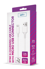 setty. microUSB kábel 3m 2A (GSM113065) biela