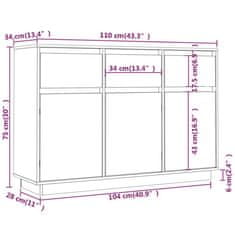 Vidaxl Komoda biela 110x34x75 cm borovicový masív