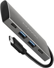 AXAGON hub USB-C 3.2 Gen2, 2xUSB-A, 2xUSB-C, 10Gbps, 3A/5V, strieborná