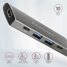 AXAGON hub USB-C 3.2 Gen2, 1xHDMI 2.0, 2xUSB-A, 2xUSB-C, 4K@30Hz, PD, 60W, strieborná