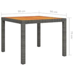 Petromila vidaXL Záhradný stôl 90x90x75 cm polyratan a akáciové drevo sivý