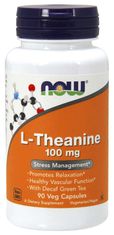 NOW Foods L-Theanine 100 mg, Theanín s lístkami zeleného čaju, 90 kapsúl