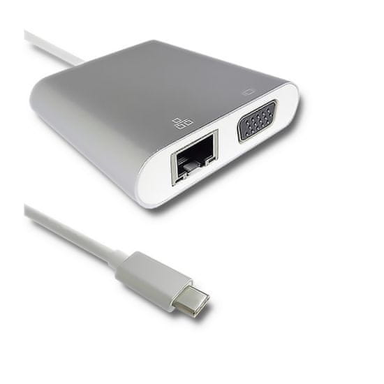 Qoltec Adaptér USB 3.1 typ C samec | VGA samica + USB 3.0 A samica + RJ45 samica (1Gb/s) + PD