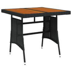 Petromila vidaXL Záhradný stôl čierny 70x70x72 cm polyratan a akáciový masív