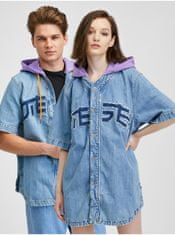 Diesel Svetlomodrá unisex rifľová košeľa s krátkým rukávom a s kapucňou Diesel Bow M