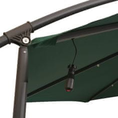 Vidaxl Visiaci slnečník s LED osvetlením a kovovou tyčou, 300 cm, zelený