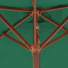 Vidaxl Vonkajší slnečník s drevenou tyčou 150x200 cm, zelený