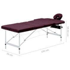 Petromila vidaXL Skladací masážny stôl, 3 zóny, hliník, vínovo fialový