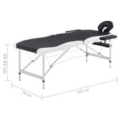 Petromila vidaXL Skladací masážny stôl, 2 zóny, hliník, čierno biely