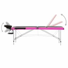 Petromila vidaXL Skladací masážny stôl, 3 zóny, hliník, čierno ružový