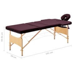 Petromila vidaXL Skladací masážny stôl, 3 zóny, drevo, vínovo fialový