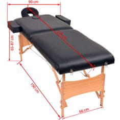 Petromila vidaXL Skladací masážny stôl, 2 zóny, 10 cm hrubý, čierny