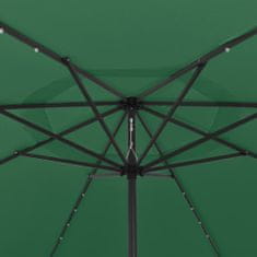Vidaxl Vonkajší slnečník s LED a kovovou tyčou 400 cm zelený