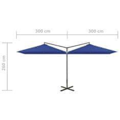 Vidaxl Dvojitý slnečník s oceľovou tyčou azúrovo-modrý 600x300 cm