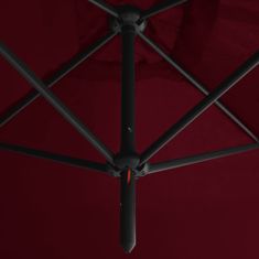 Vidaxl Dvojitý slnečník s oceľovou tyčou bordovo-červený 600x300 cm