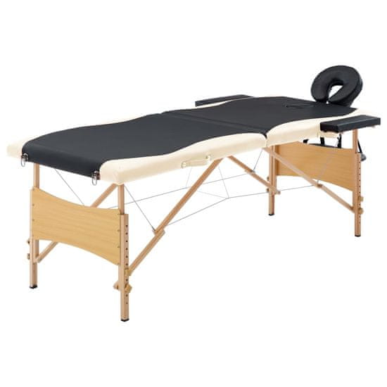 Petromila vidaXL Skladací masážny stôl, 2 zóny, drevo, čierno béžový