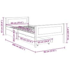 Vidaxl Posteľný rám s 2 zásuvkami tmavosivý masívna borovica 90x200cm