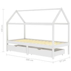 Vidaxl Detský rám postele so zásuvkami biely borovicový masív 90x200cm