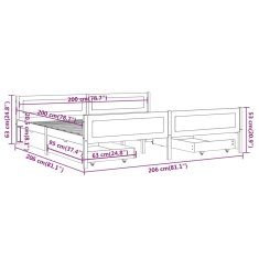 Vidaxl Posteľný rám 4 zásuvky medovo-hnedý masívna borovica 200x200 cm