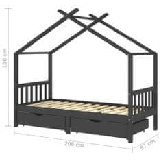 Petromila vidaXL Rám detskej postele so zásuvkami tmavosivý borovica 90x200 cm