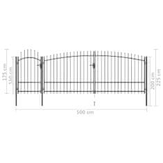 Vidaxl Záhradná plotová brána s hrotmi 5x2,25 m, čierna