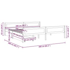 Vidaxl Posteľný rám s 2 zásuvkami tmavosivý masívna borovica 200x200cm