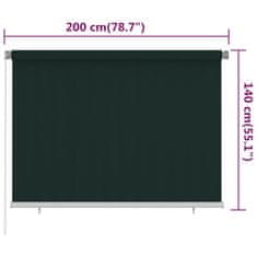 Vidaxl Vonkajšia zatemňovacia roleta 200x140 cm tmavozelená HDPE