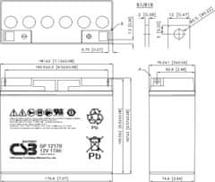 CSB Pb záložní akumulátor VRLA AGM 12V/17Ah (GP12170)