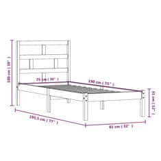 Vidaxl Posteľný rám masívne drevo 75x190 cm 2FT6 malé jednolôžko