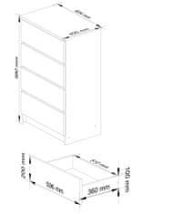 Akord Komoda Kuba 60 cm - 4 šuplíky grafit