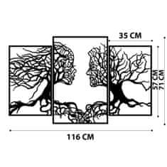 Hanah Home Nástenná kovová dekorácia Ľudské profily v stromoch 116x71 cm čierna