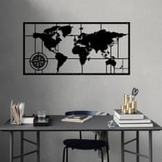 Hanah Home Nástenná kovová dekorácia Mapa sveta kompas II 121x60 cm čierna