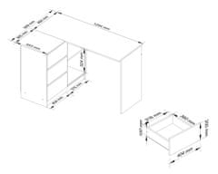 Akord Rohový písací stôl B16 124 cm biely lesk ľavý