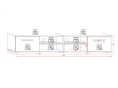 VIVALDI TV stolík MOON DOUBLE 200 cm s LED osvetlením biely