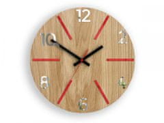 ModernClock Nástenné hodiny Aksel Wood červeno-zrkadlové