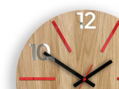 ModernClock Nástenné hodiny Aksel Wood červeno-zrkadlové