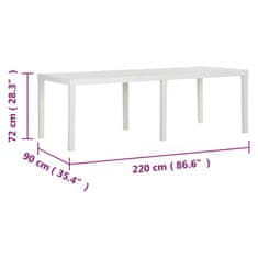 Petromila vidaXL Záhradný stôl 220x90x72 cm PP biely