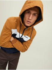 Jack&Jones Hnedo-modrá pánska ľahká bunda s kapucňou Jack & Jones Rush XXL