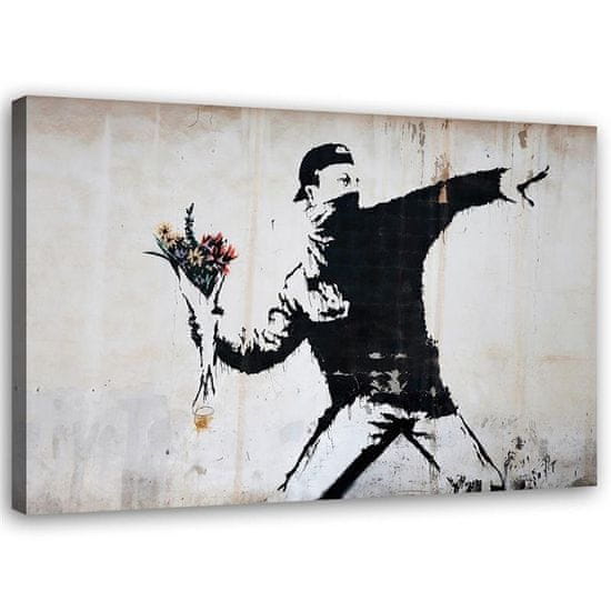 shumee Obraz na plátne, Banksy Hooligan hádže kyticu kvetov - 60x40