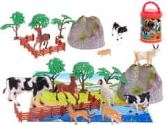 Ikonka Figúrky zvierat z farmy 7ks + podložka a príslušenstvo