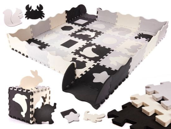 Ikonka Penová podložka na puzzle / ohrádka pre deti 36el. black-grey-ecru