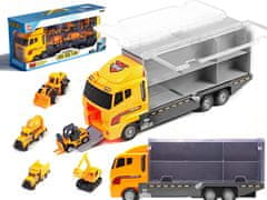 Ikonka Transporter truck TIR launcher + kovové autá stavebné stroje