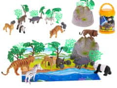 Ikonka Divoké safari figúrky zvierat 7ks + podložka a príslušenstvo