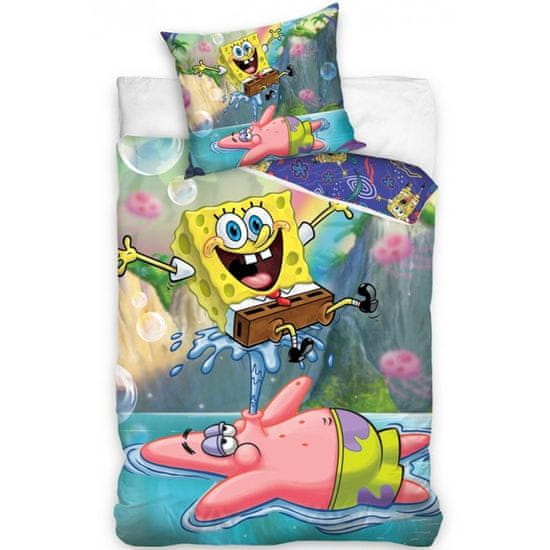 Carbotex Bavlnené posteľné obliečky SpongeBob - Patrik robí vodotrysk