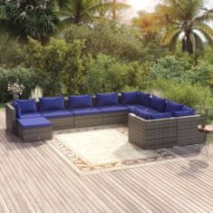 Petromila vidaXL 10-dielna záhradná sedacia súprava s vankúšmi polyratan sivá