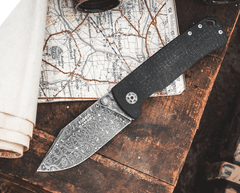 Böker Manufaktur 111103DAM Tiger-Damascus vreckový nôž 8,5 cm, damašek, čierna, Micarta