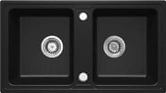 Deante Zorba, granitový drez 780x435x180 mm B/O, 3,5" + priestorovo úsporný sifón, 2-komorový, čierna, ZQZ_N203