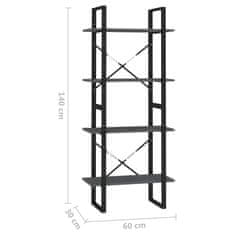 Vidaxl Knižnica so 4 policami sivá 60x30x140 cm masívna borovica